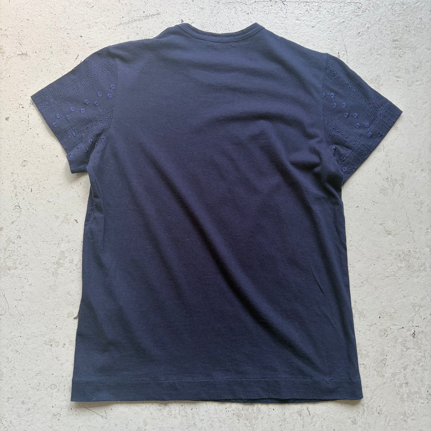 Comme Des Garcons Tricot AD2007 Navy Embroidered Short Sleeve Shirt (M)