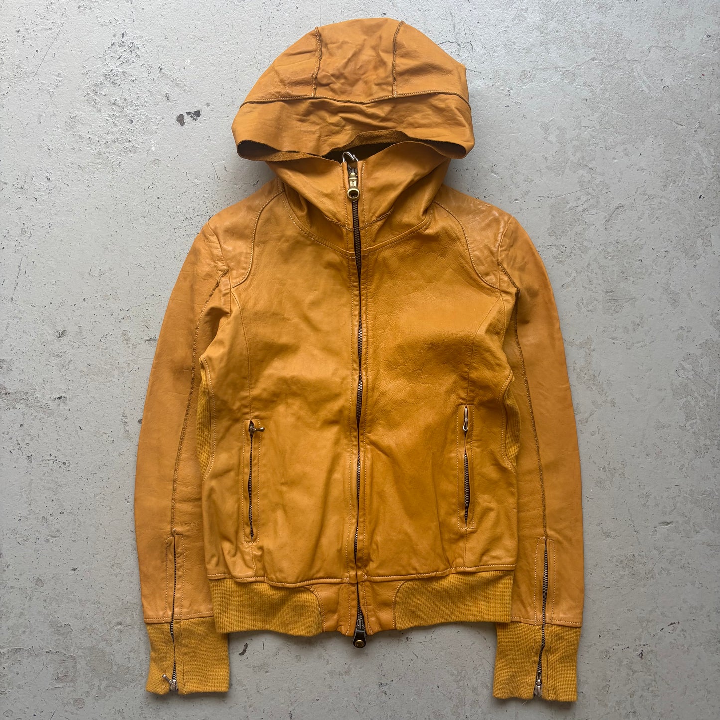 Kyoji Maruyama Brown Leather Hooded Jacket (48)