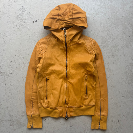 Kyoji Maruyama Brown Leather Hooded Jacket (48)