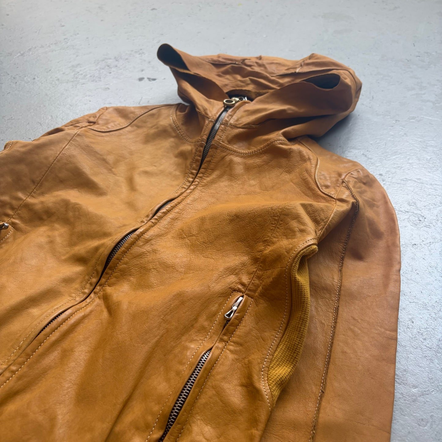 Kyoji Maruyama Brown Leather Hooded Jacket (48)