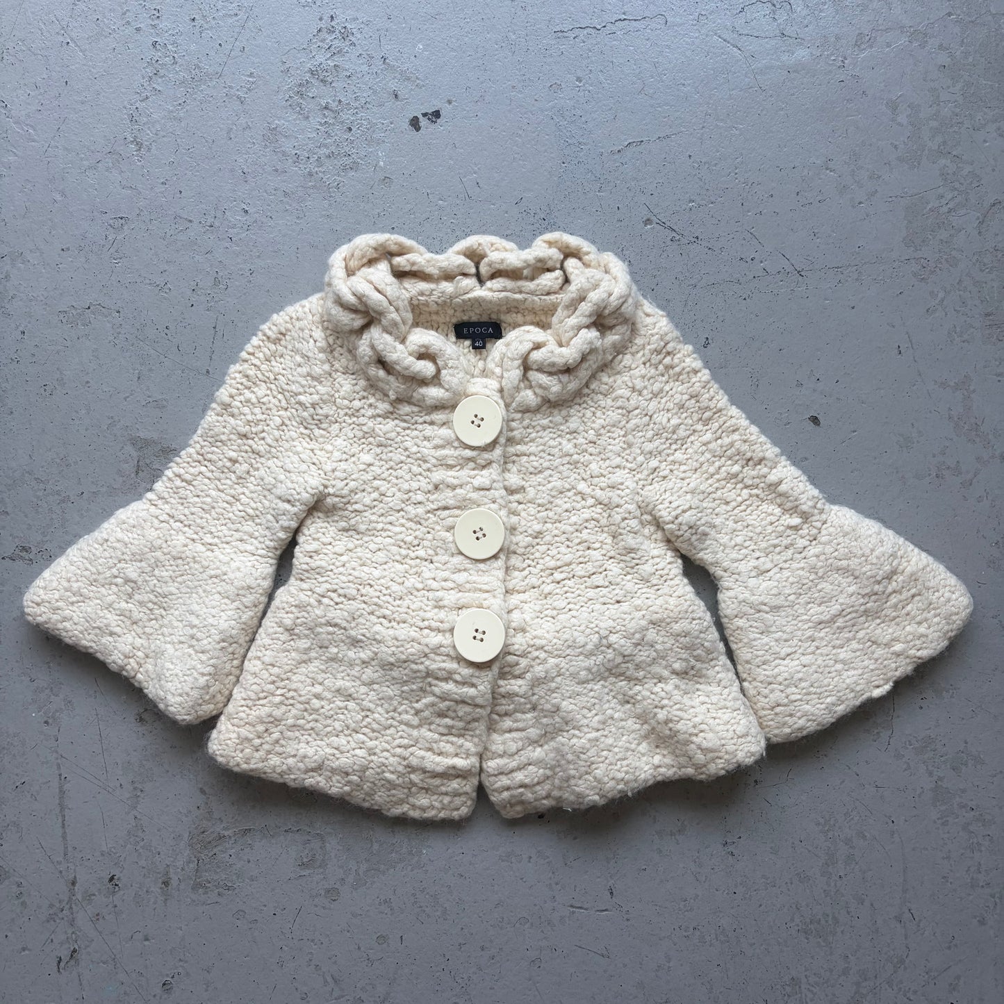 Epoca Cream Knit Large Button Jacket (40)
