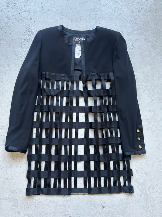Chanel Boutique 1980's Collection 29 Black Cage Coat (40)