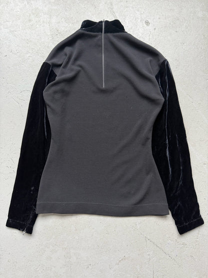 Jean Paul Gaultier Stretch Black Velour Quarter Zip (40)