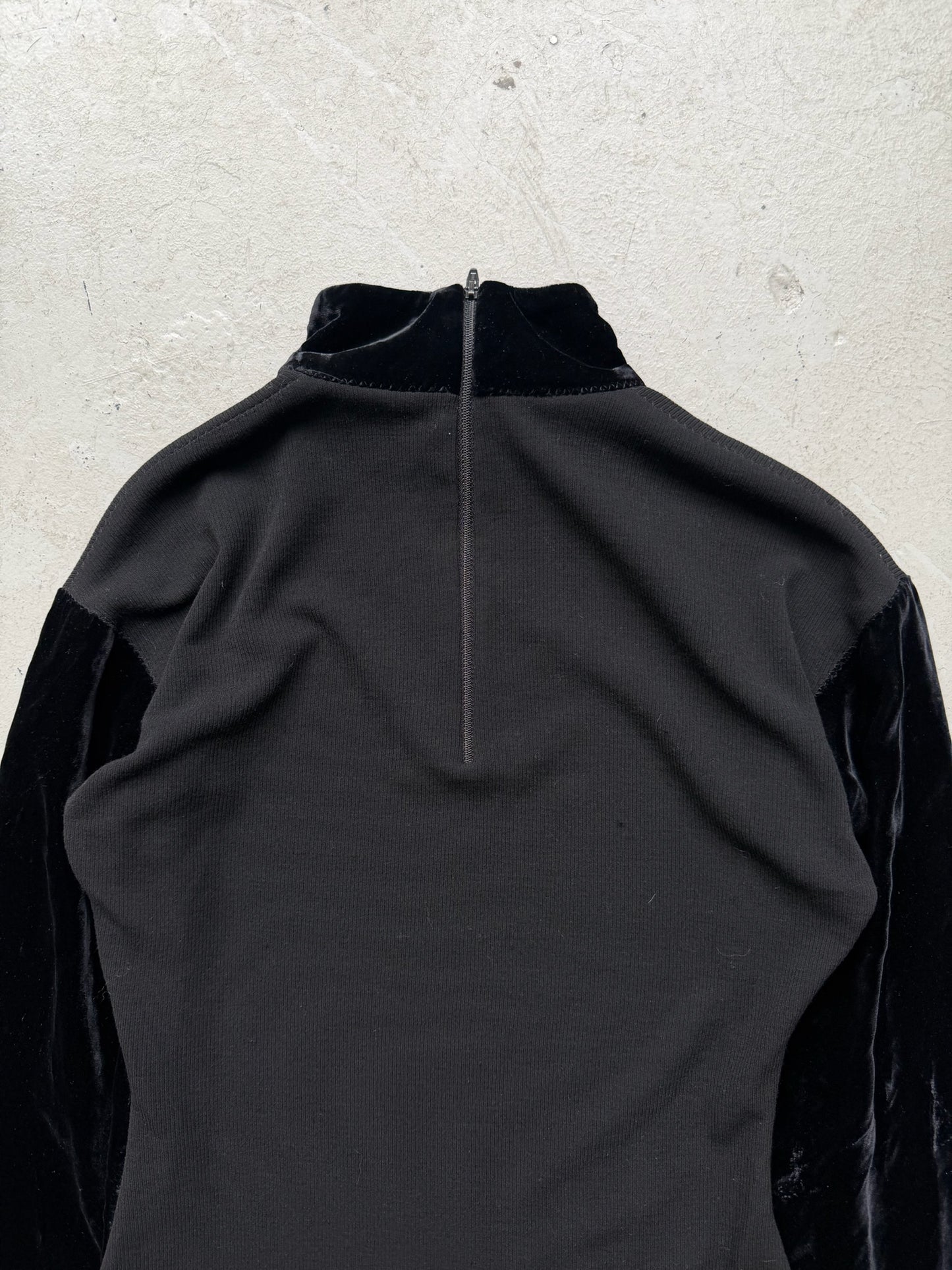 Jean Paul Gaultier Stretch Black Velour Quarter Zip (40)