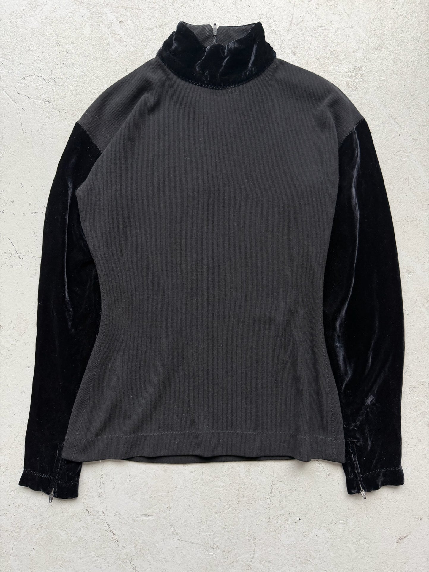 Jean Paul Gaultier Stretch Black Velour Quarter Zip (40)