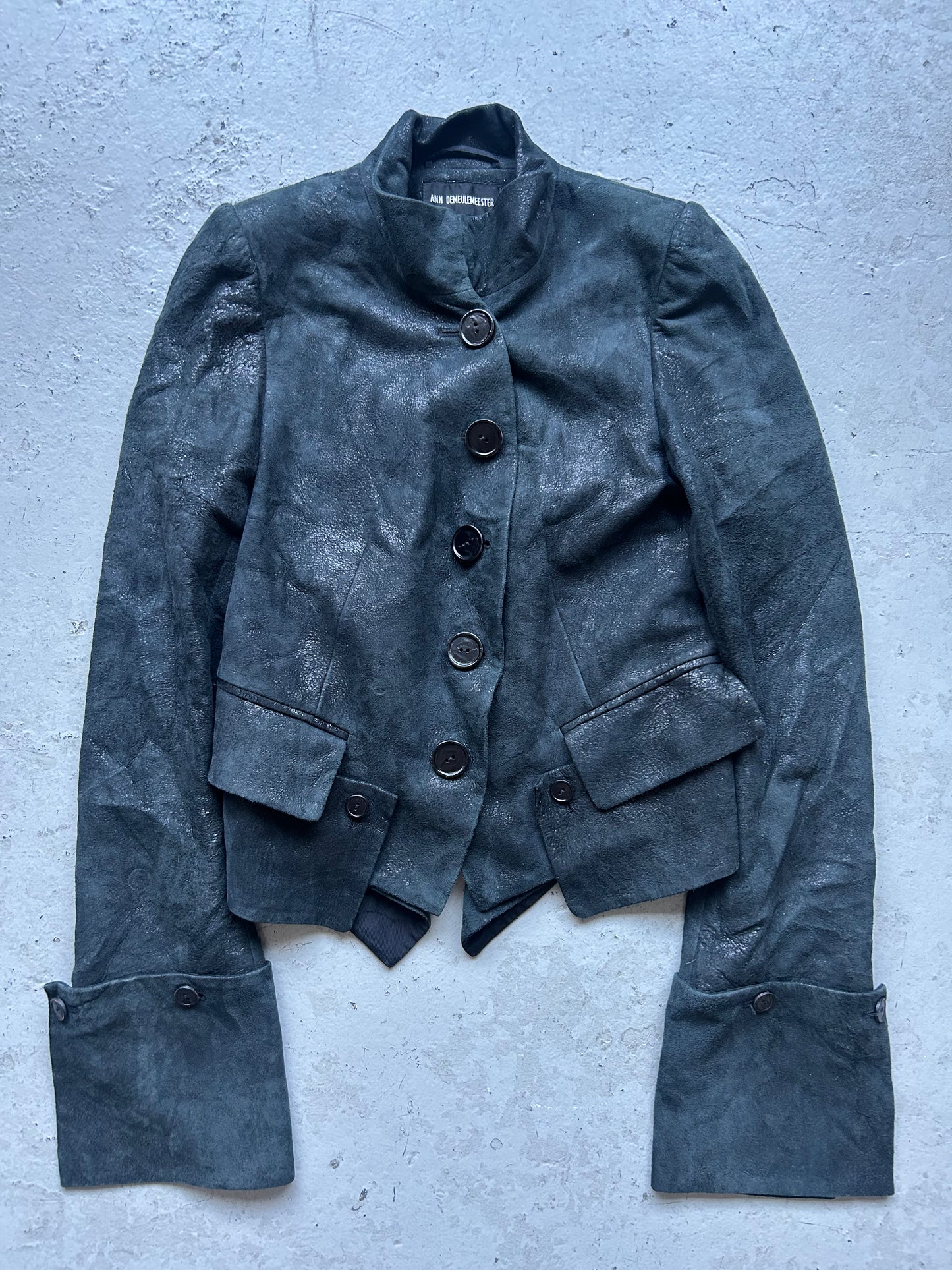Ann Demeulemeester AW18 Cracked Leather Napoleon Jacket (36)