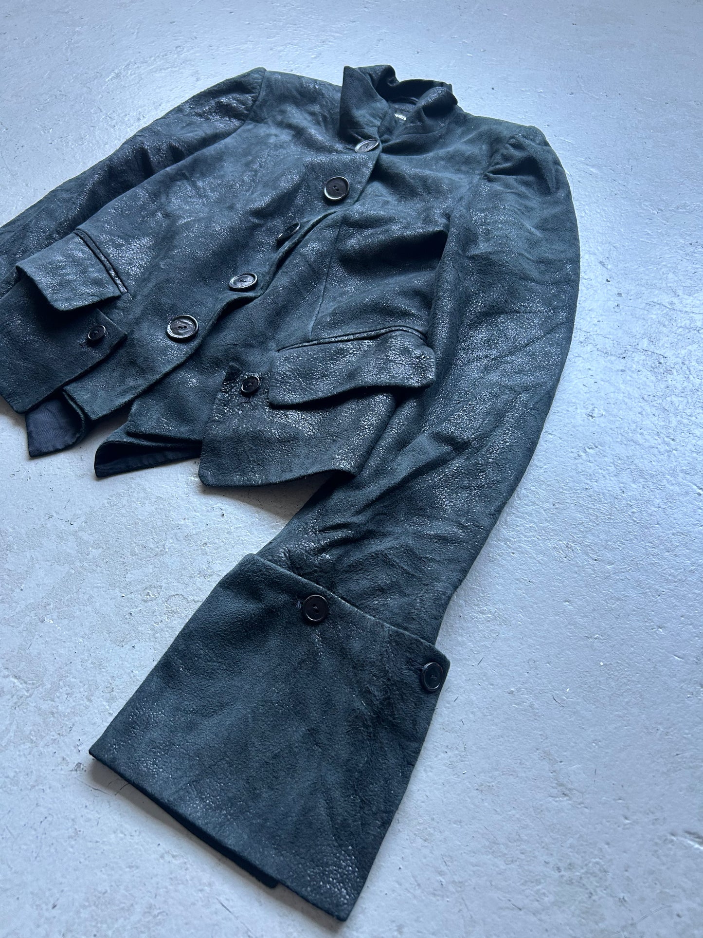 Ann Demeulemeester AW18 Cracked Leather Napoleon Jacket (36)