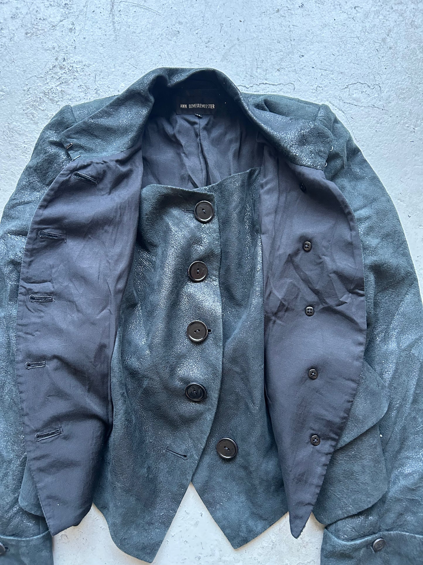 Ann Demeulemeester AW18 Cracked Leather Napoleon Jacket (36)