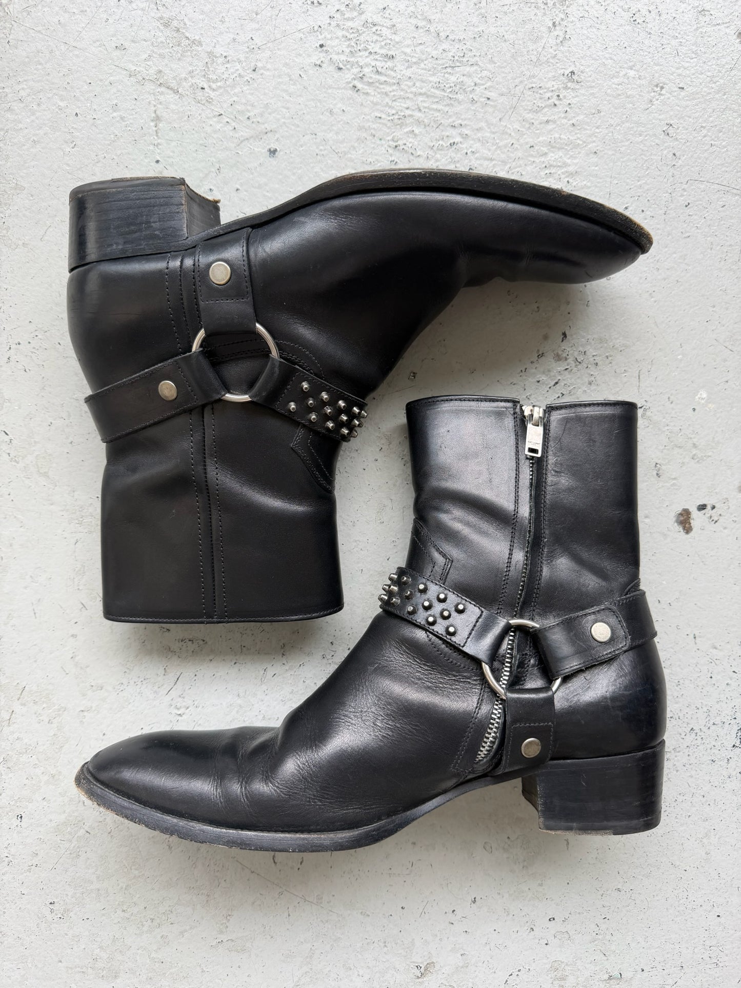 Saint Laurent Paris Studded Black Leather Wyatt Boots (44.5)