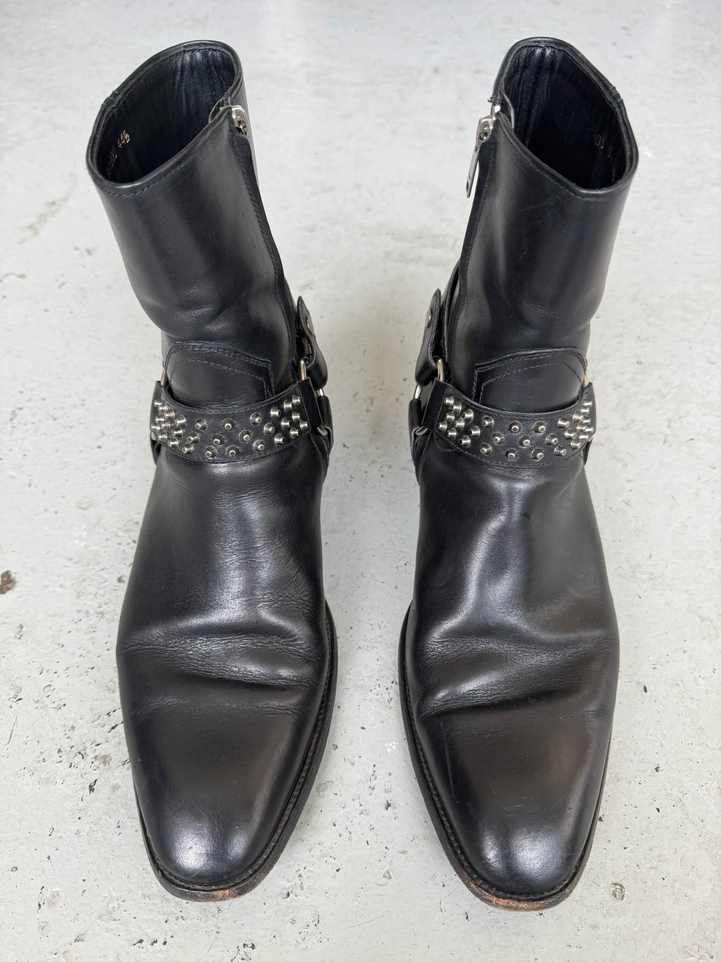 Saint Laurent Paris Studded Black Leather Wyatt Boots (44.5)