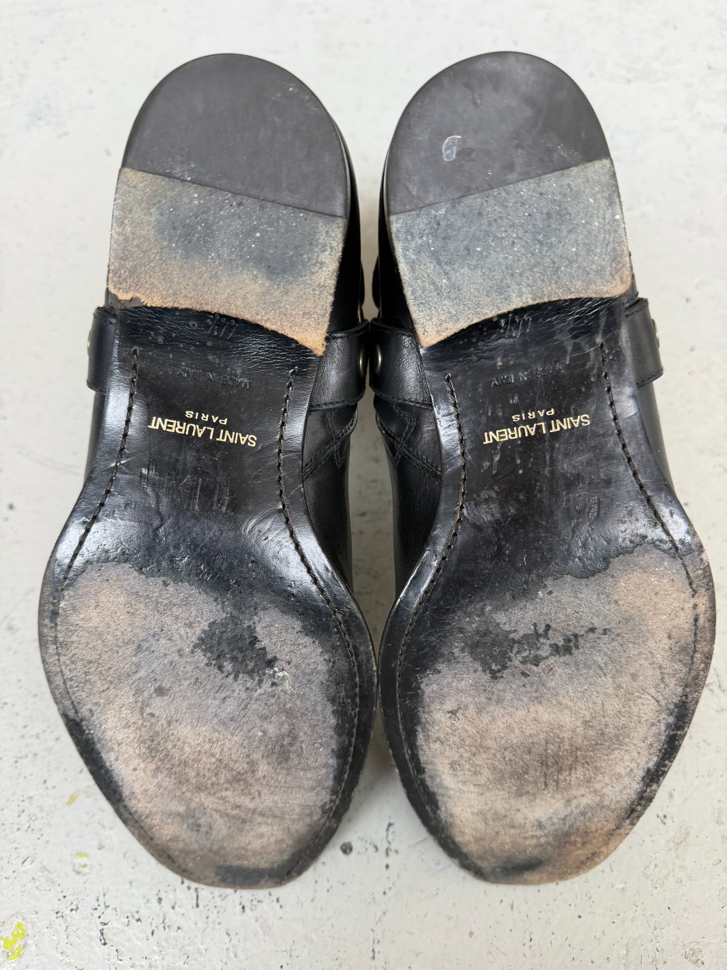 Saint Laurent Paris Studded Black Leather Wyatt Boots (44.5)