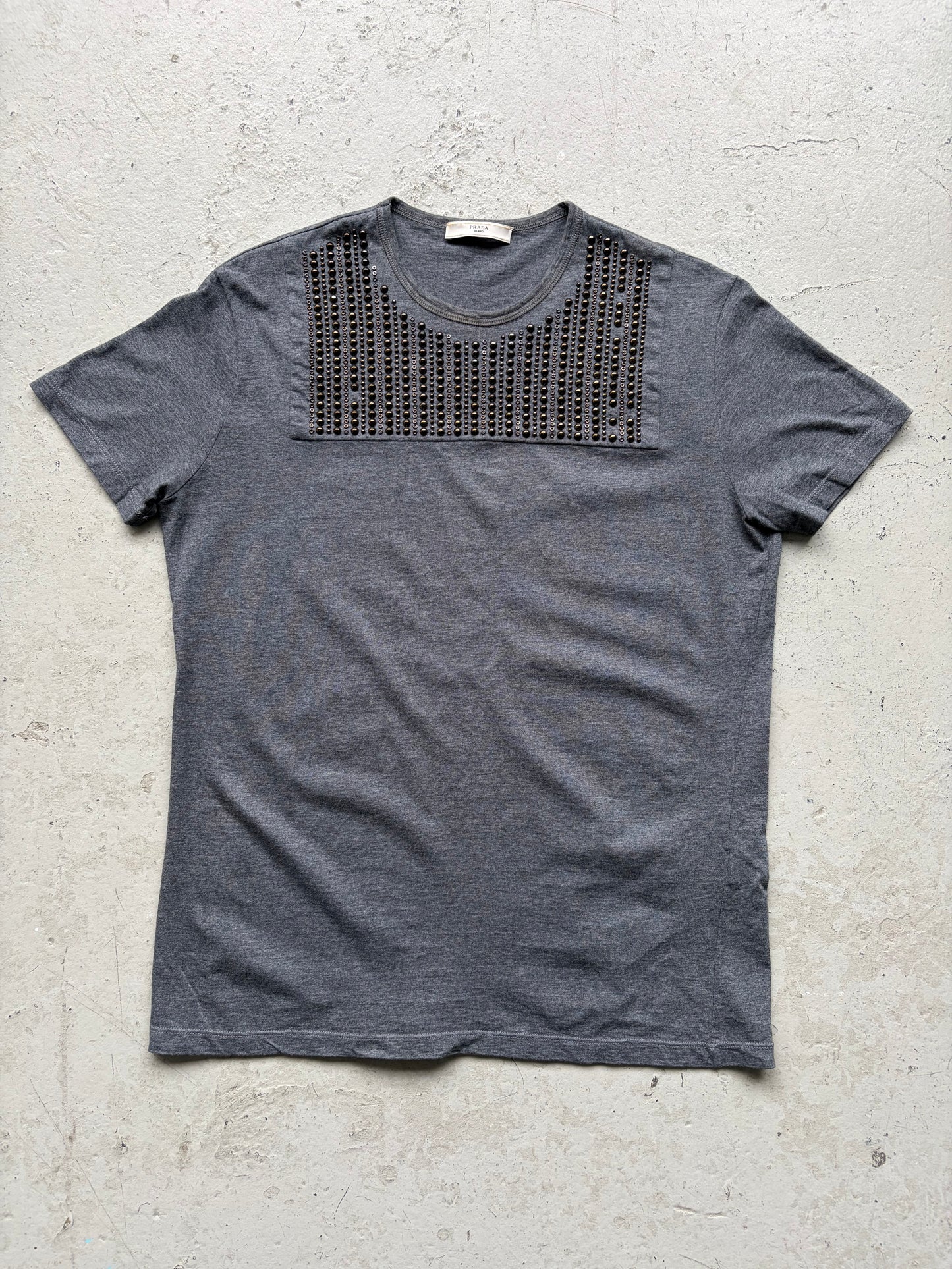 Prada 2009 Studded Grey Short Sleeve Shirt (L)