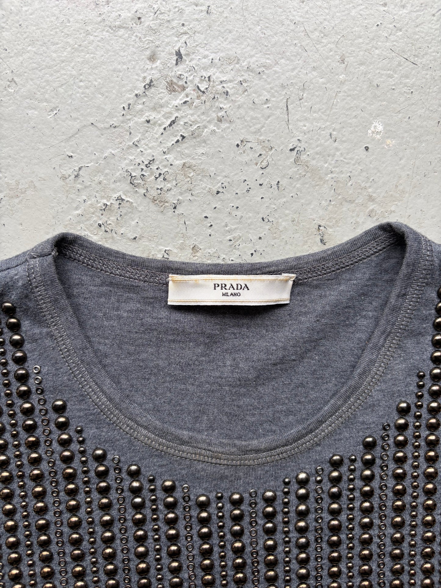 Prada 2009 Studded Grey Short Sleeve Shirt (L)