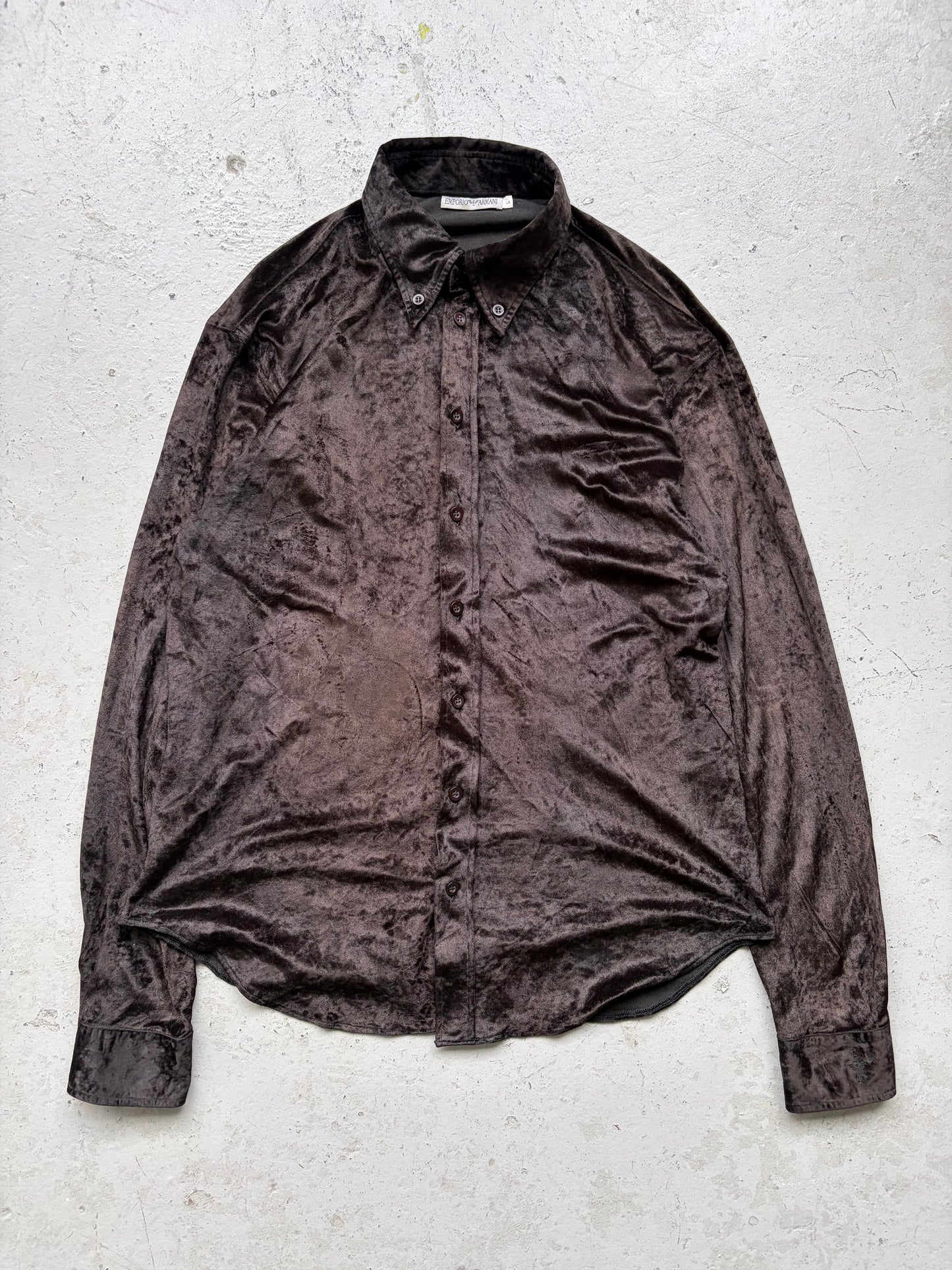Emporio Armani Black Velor Button Up Shirt (L)