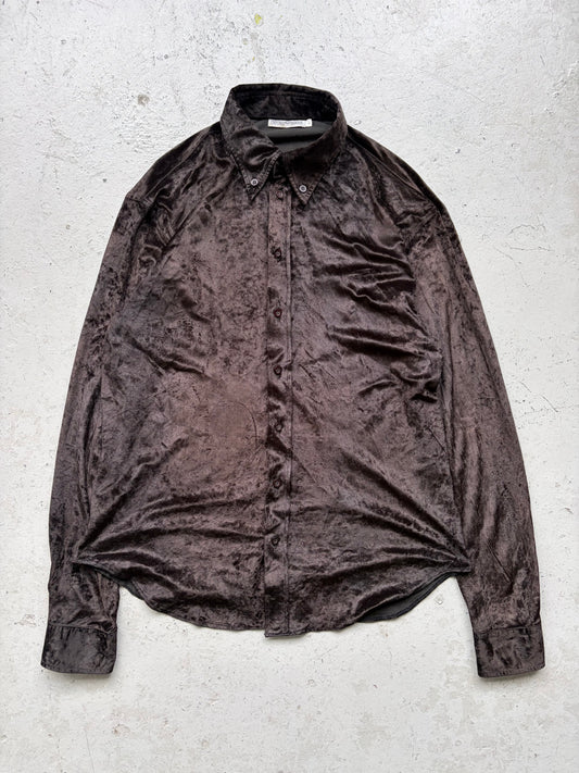 Emporio Armani Black Velor Button Up Shirt (L)