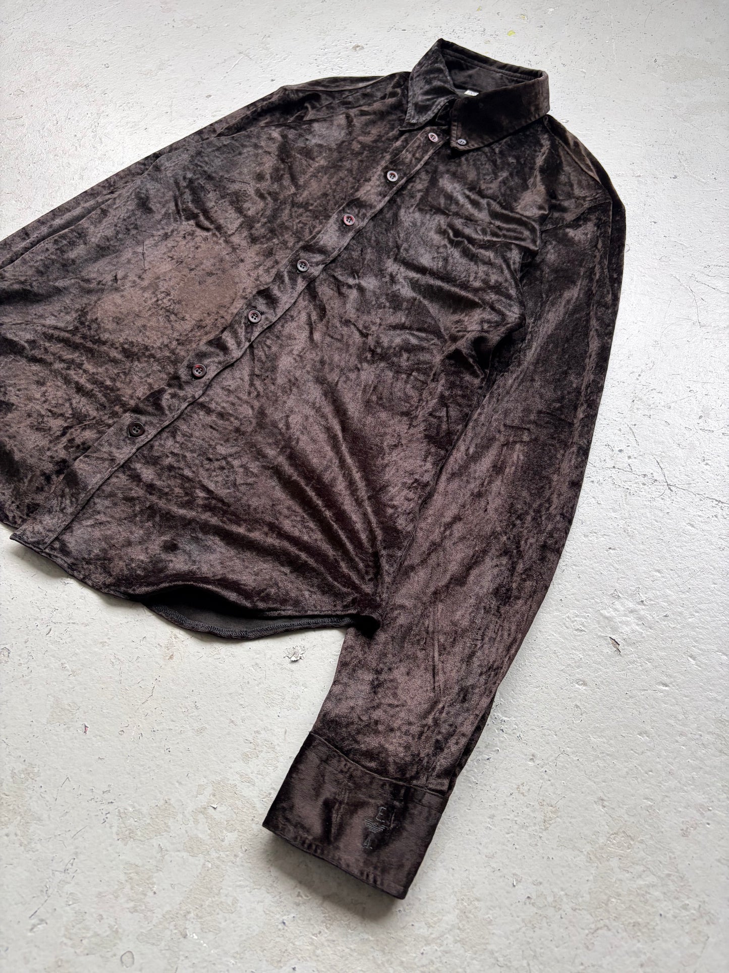 Emporio Armani Black Velor Button Up Shirt (L)