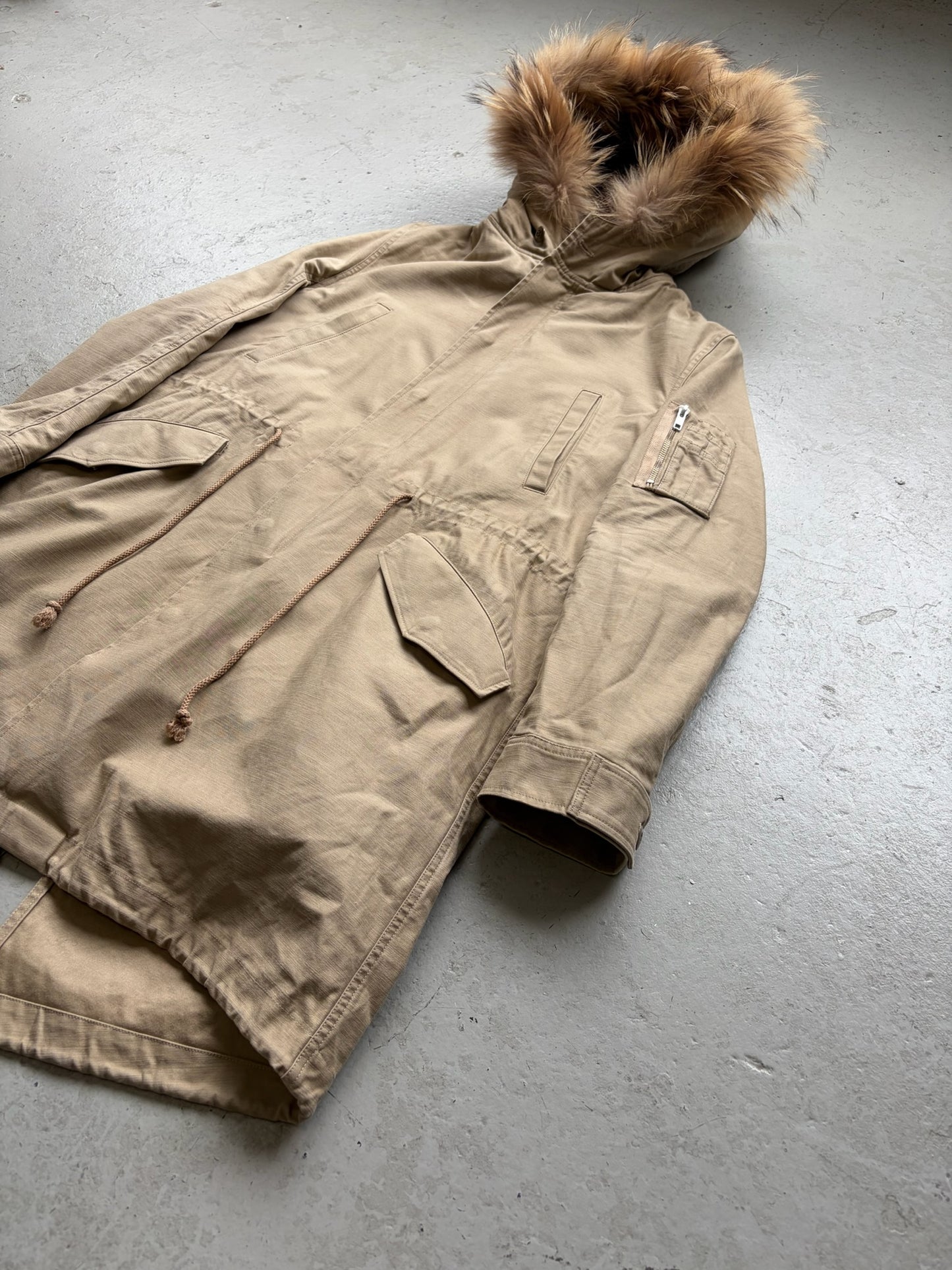Discovered Tan Fishtail Fur Hooded Parka (2)
