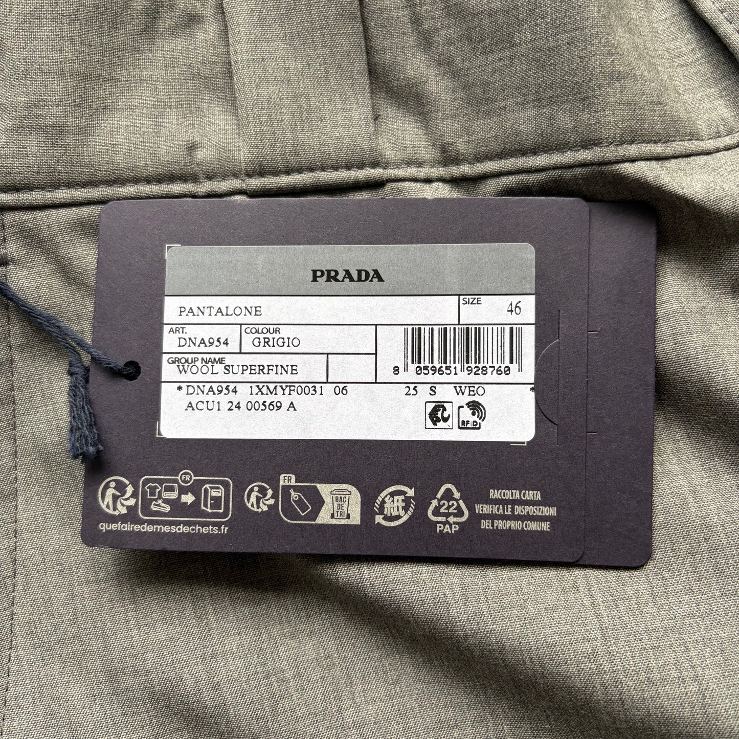 Prada Grigio Wool Trousers (46)