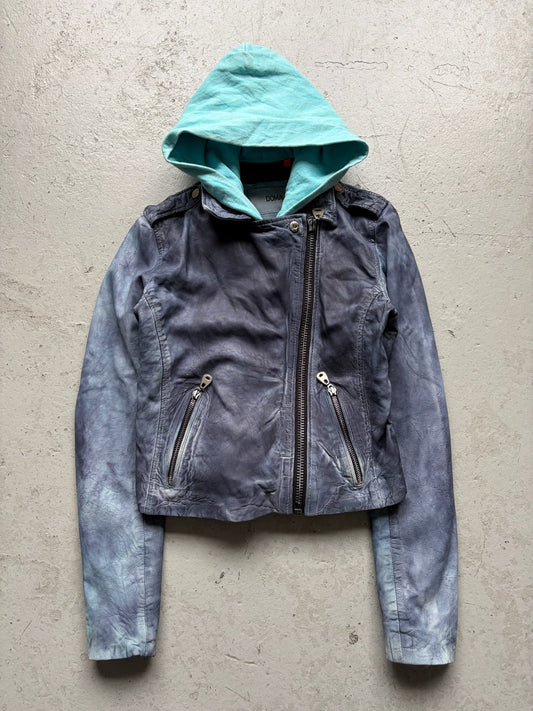 Doma Purple Leather Jacket With Detachable Hood (S)