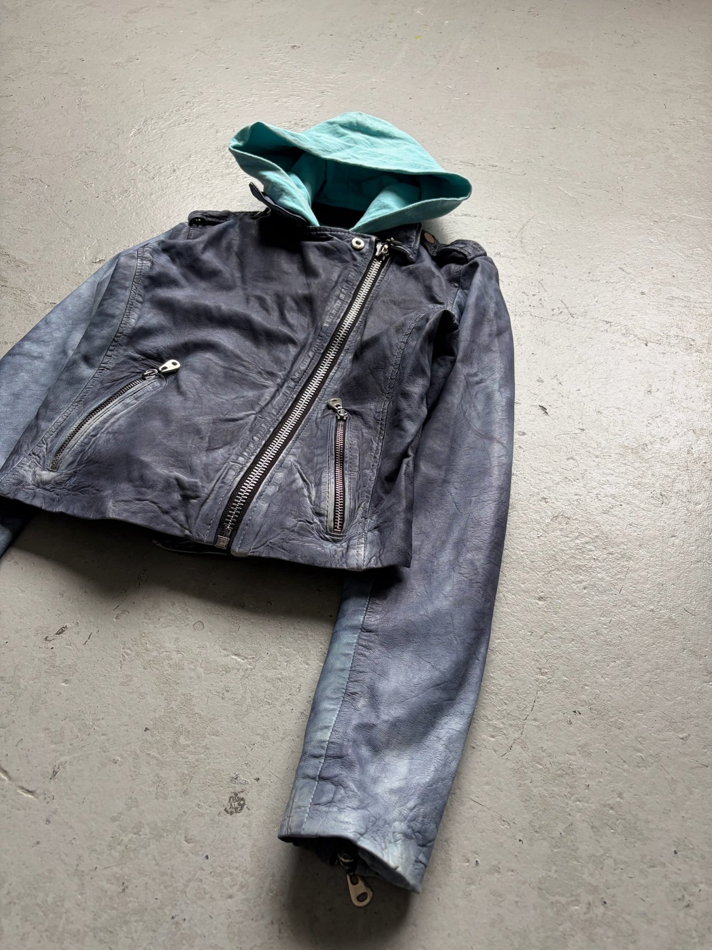 Doma Purple Leather Jacket With Detachable Hood (S)