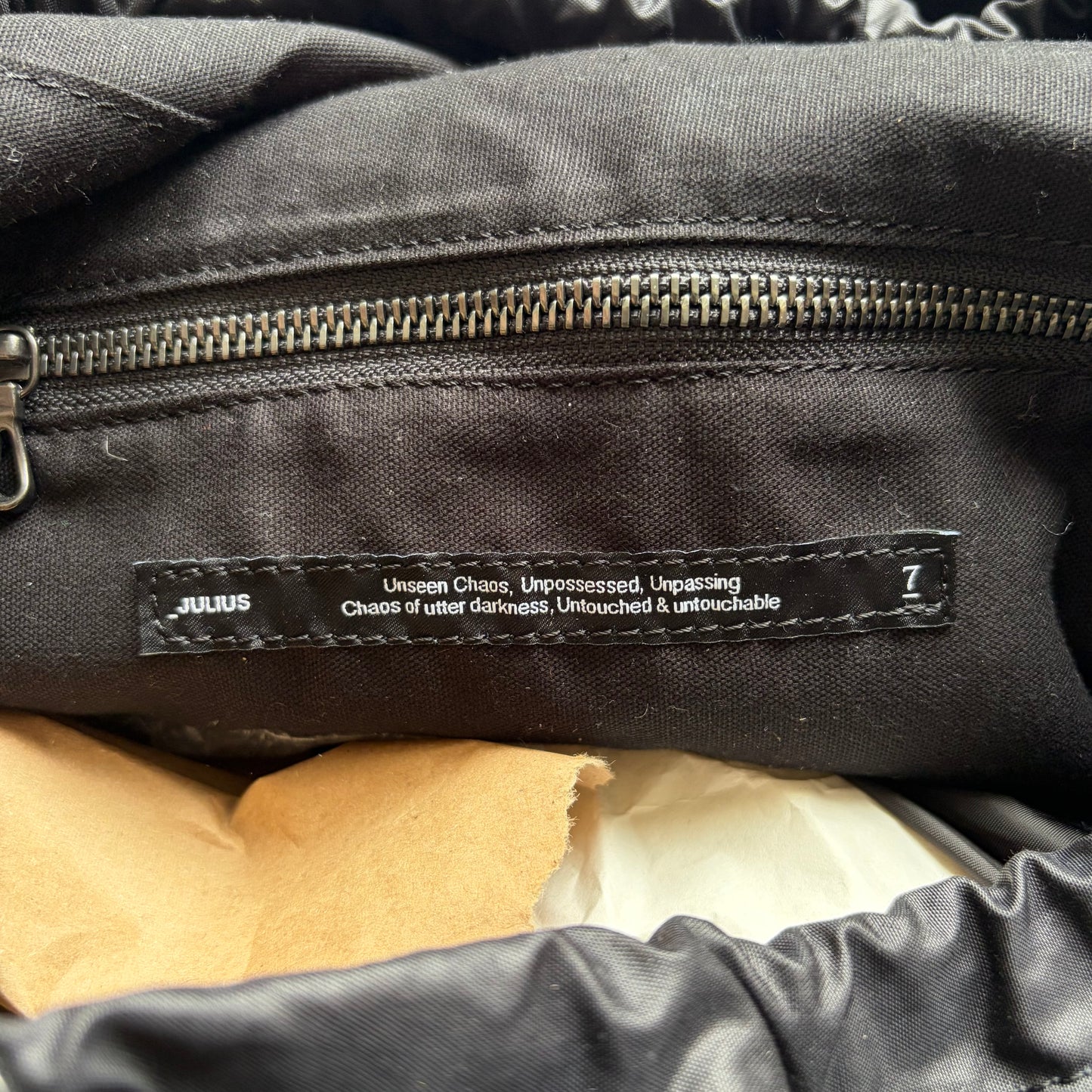 Julius SS24 Black Coated Memory Cloth Utility Backpack (OS)