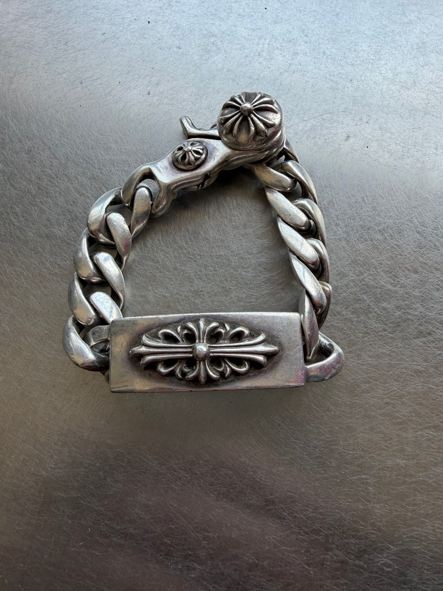 Chrome Hearts Floral Cross ID Lobster Claw Bracelet (OS)