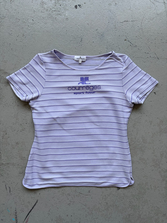 Courreges Purple Striped Short Sleeve Shirt (40)