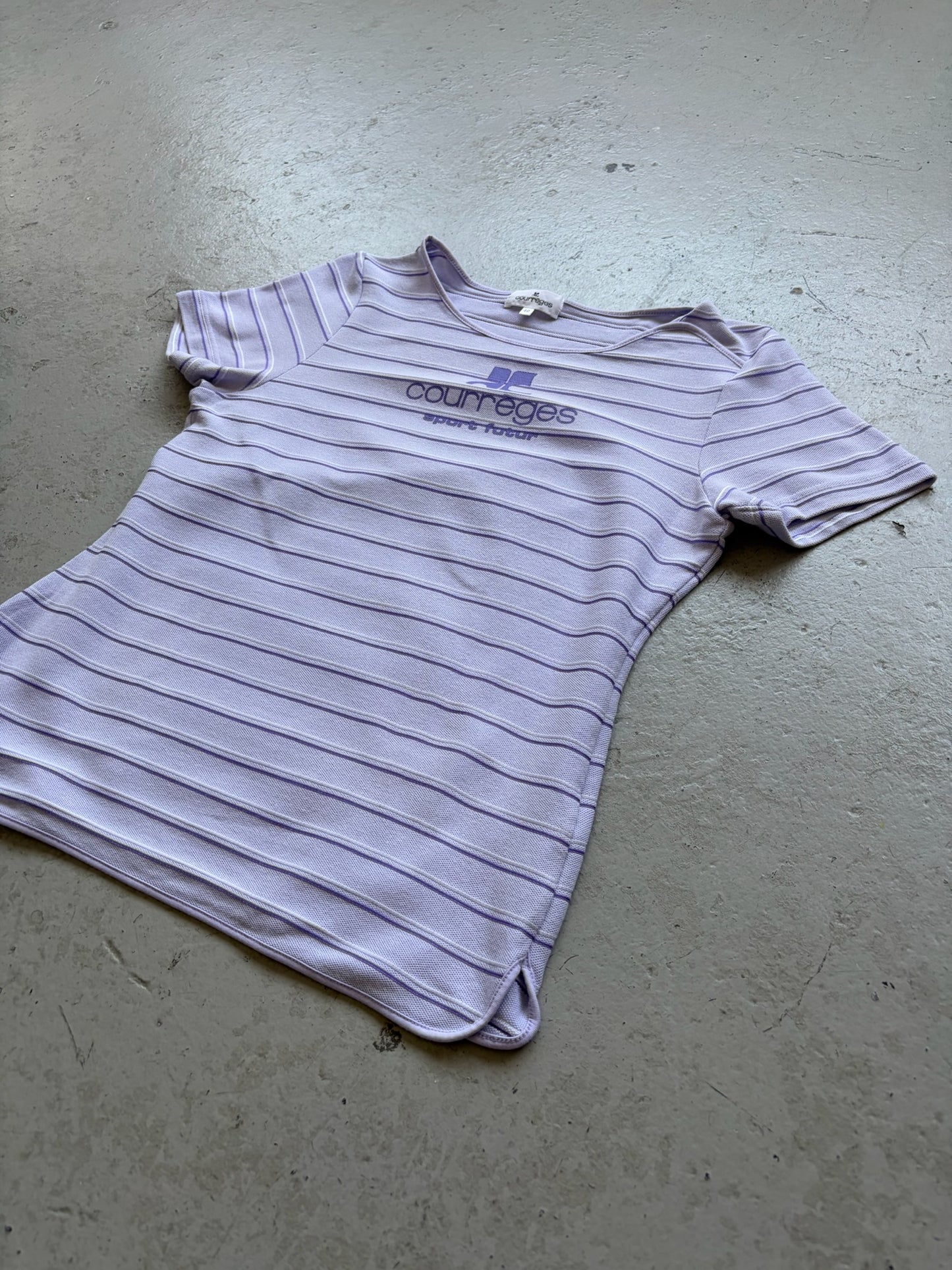 Courreges Purple Striped Short Sleeve Shirt (40)