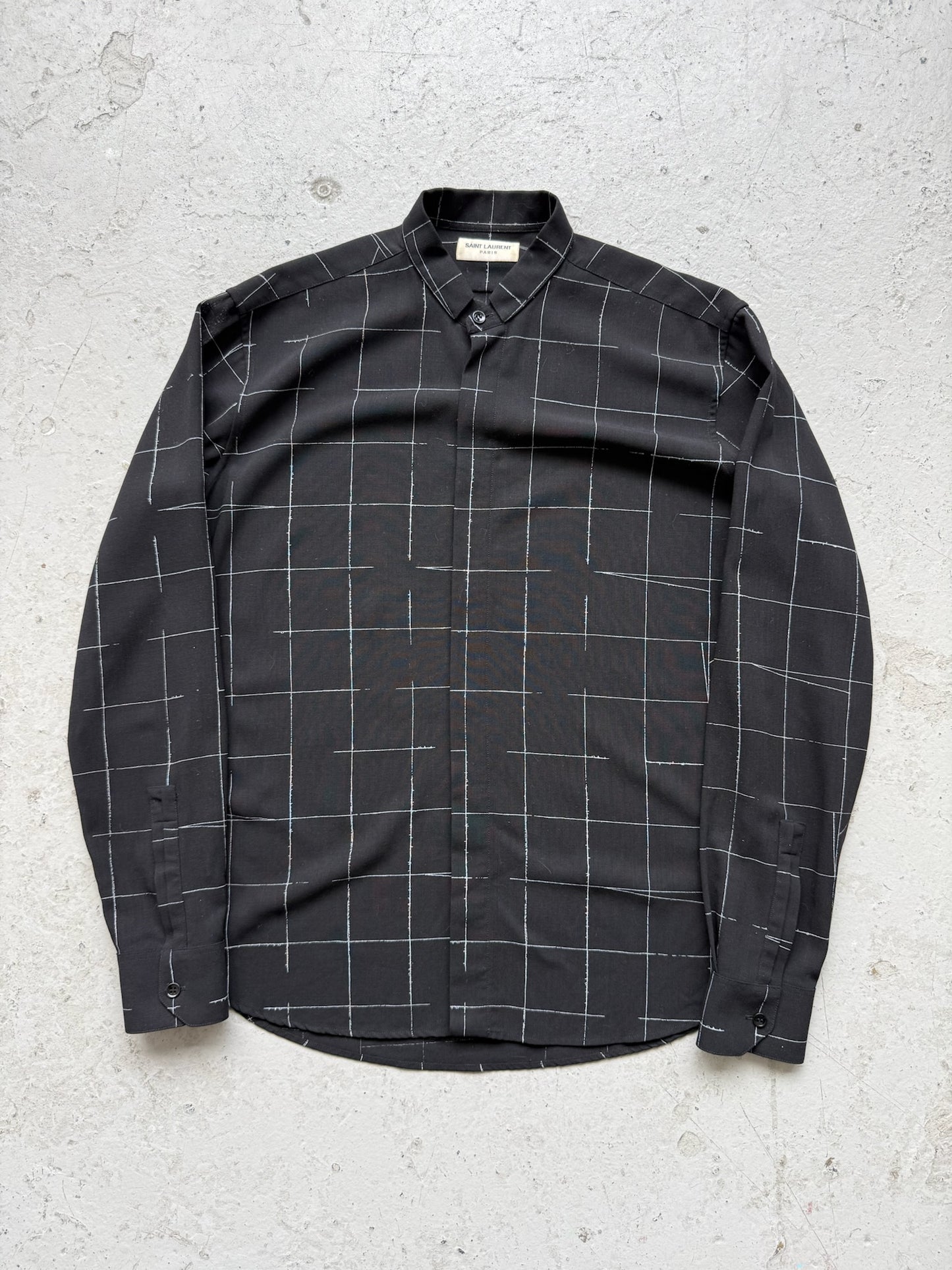 Saint Laurent Paris Black Geometric Silk Button Up Shirt (M)