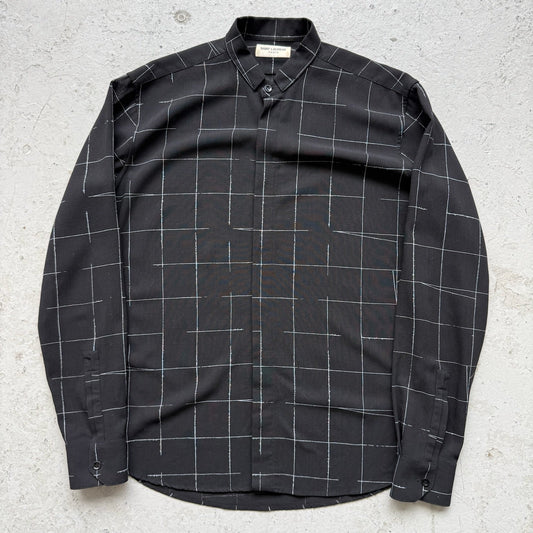 Saint Laurent Paris Black Geometric Silk Button Up Shirt (M)