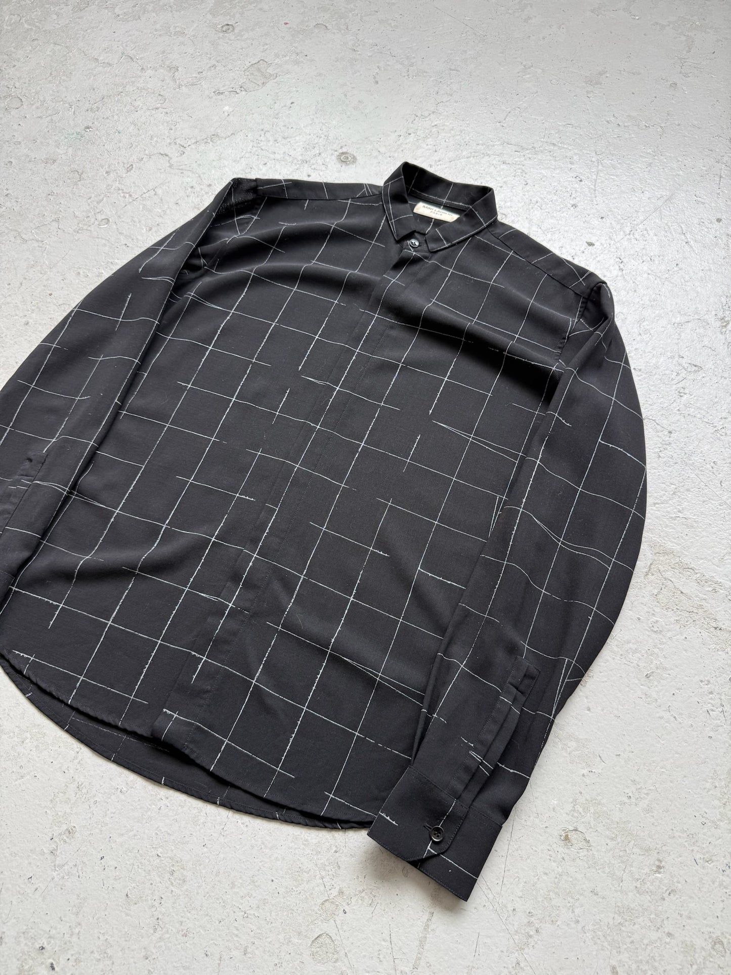Saint Laurent Paris Black Geometric Silk Button Up Shirt (M)