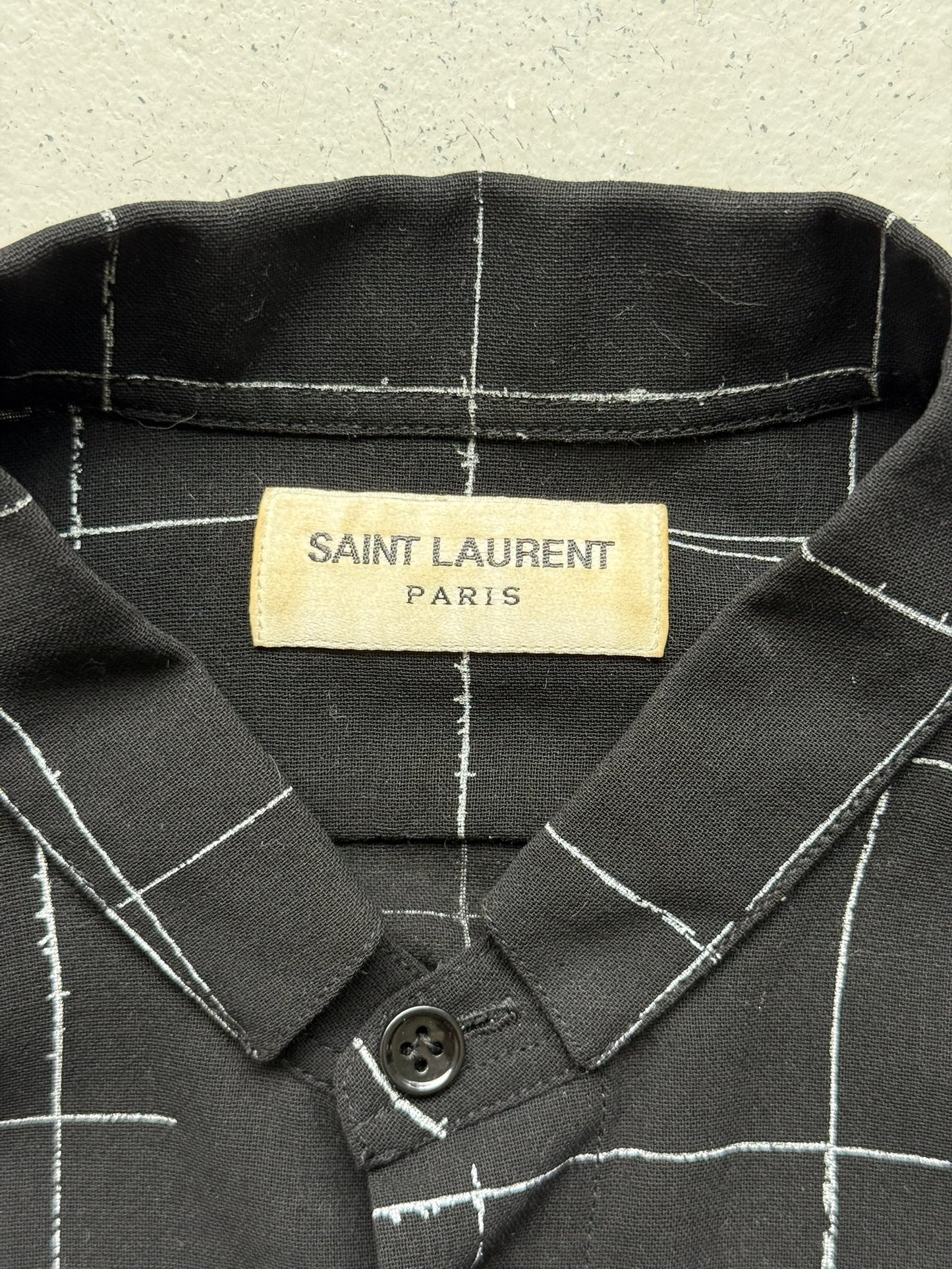 Saint Laurent Paris Black Geometric Silk Button Up Shirt (M)