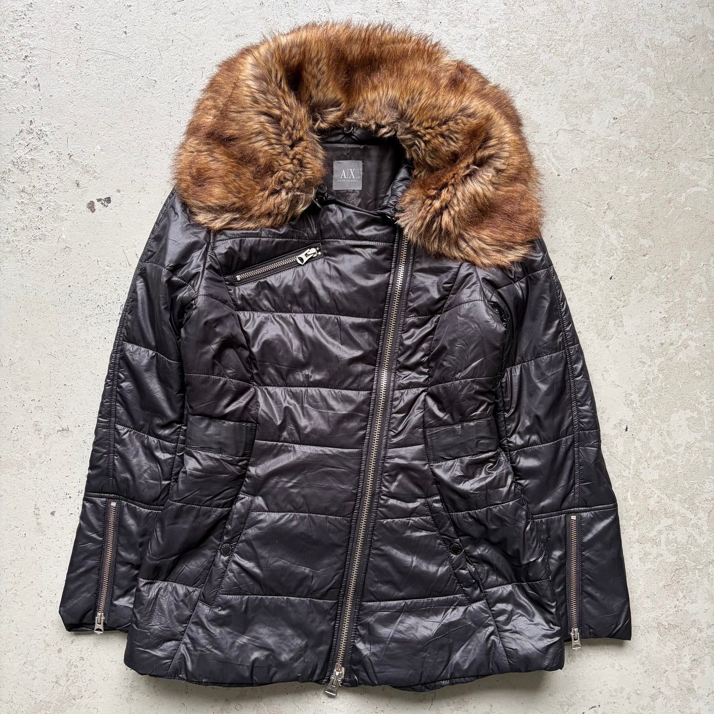 Armani Exchange 09 Sample Removable Fur Collar Black Jacket (L)