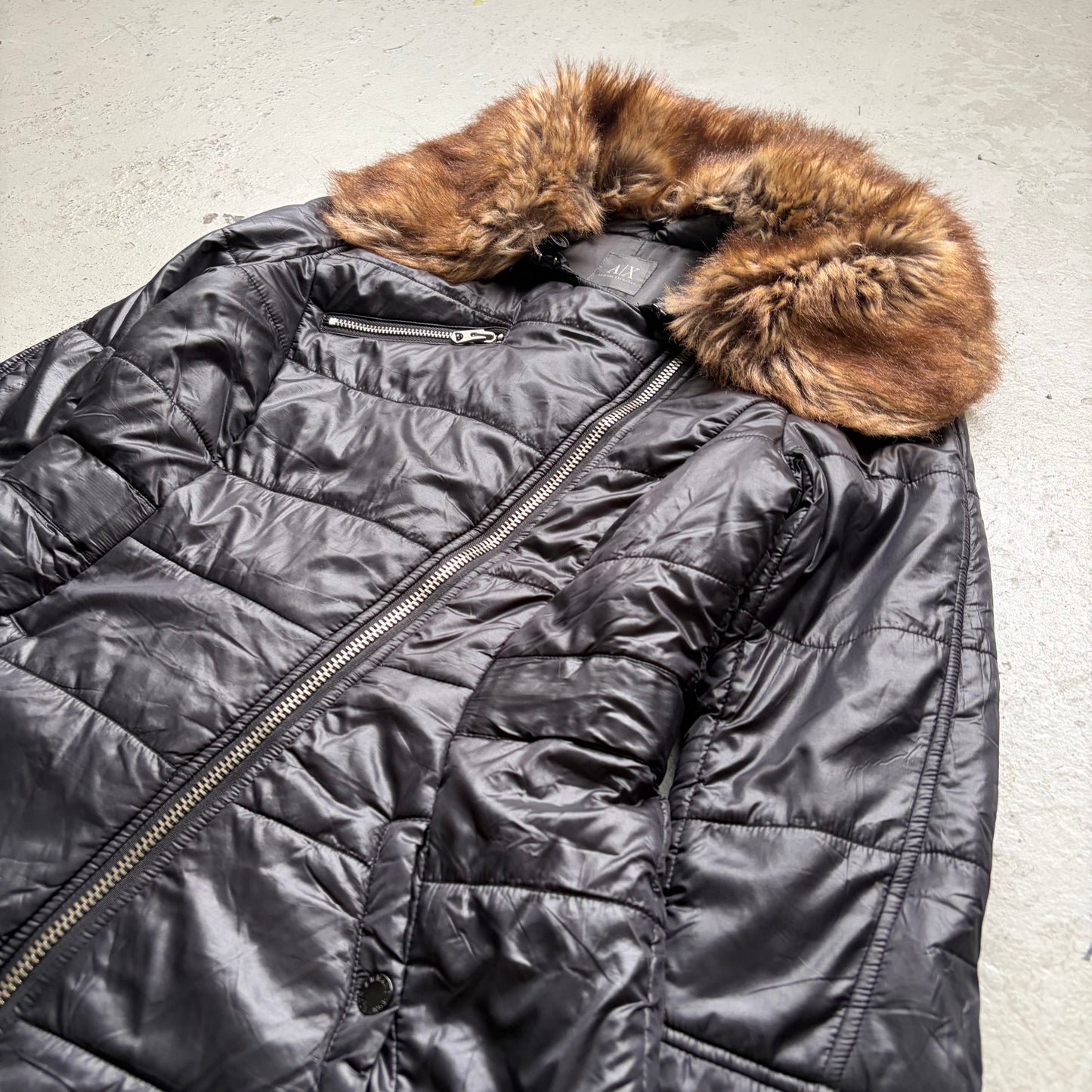 Armani Exchange 09 Sample Removable Fur Collar Black Jacket (L)