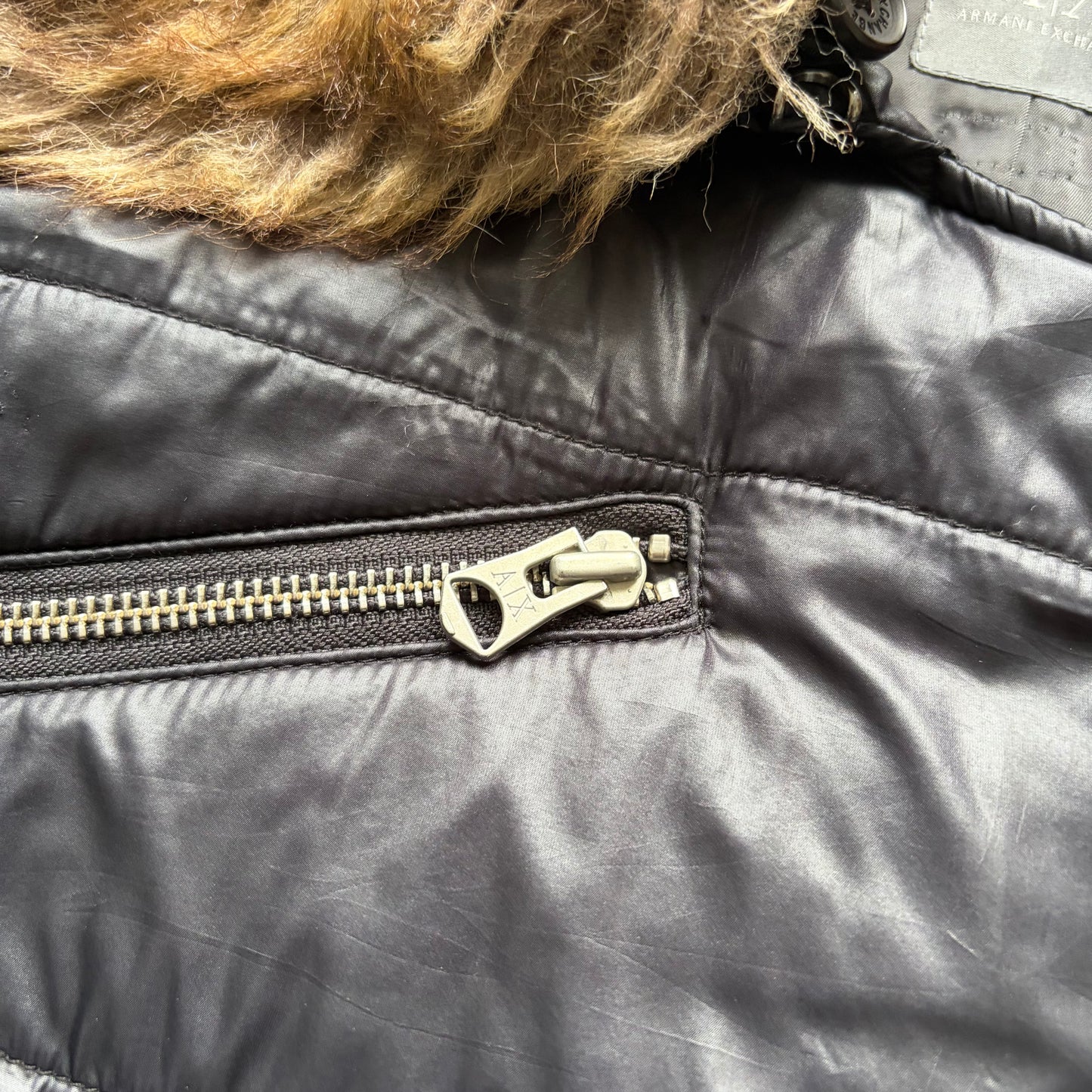 Armani Exchange 09 Sample Removable Fur Collar Black Jacket (L)
