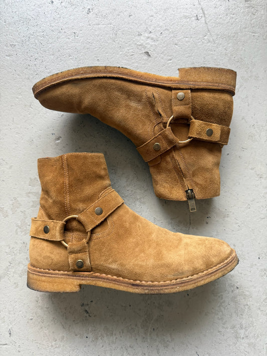 Saint Laurent Paris Nevada Harness Suede Tan Boots (41.5)