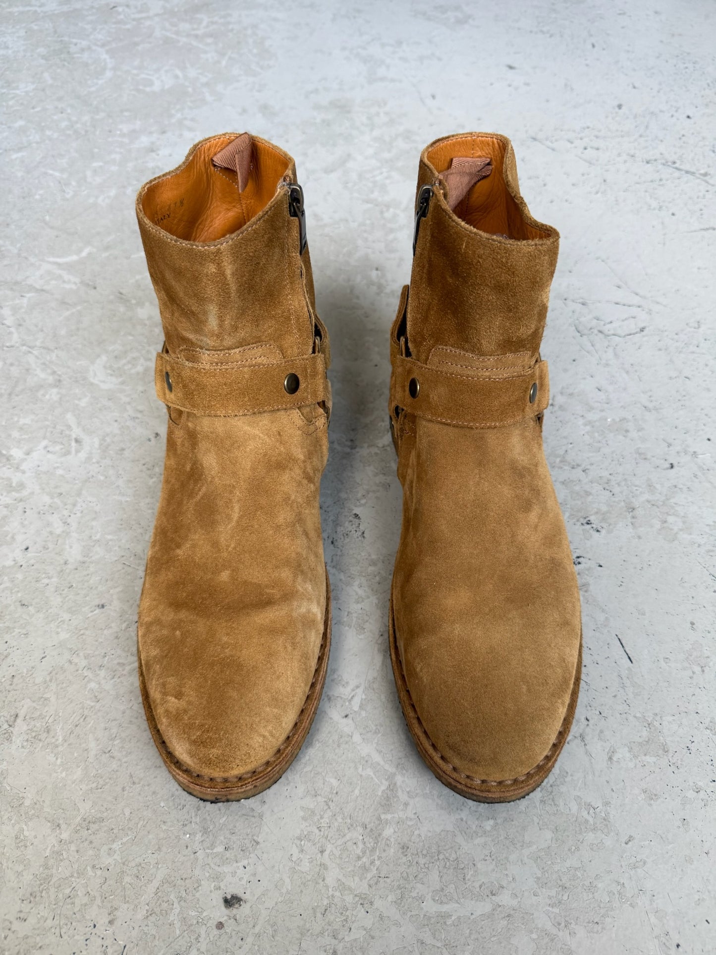 Saint Laurent Paris Nevada Harness Suede Tan Boots (41.5)