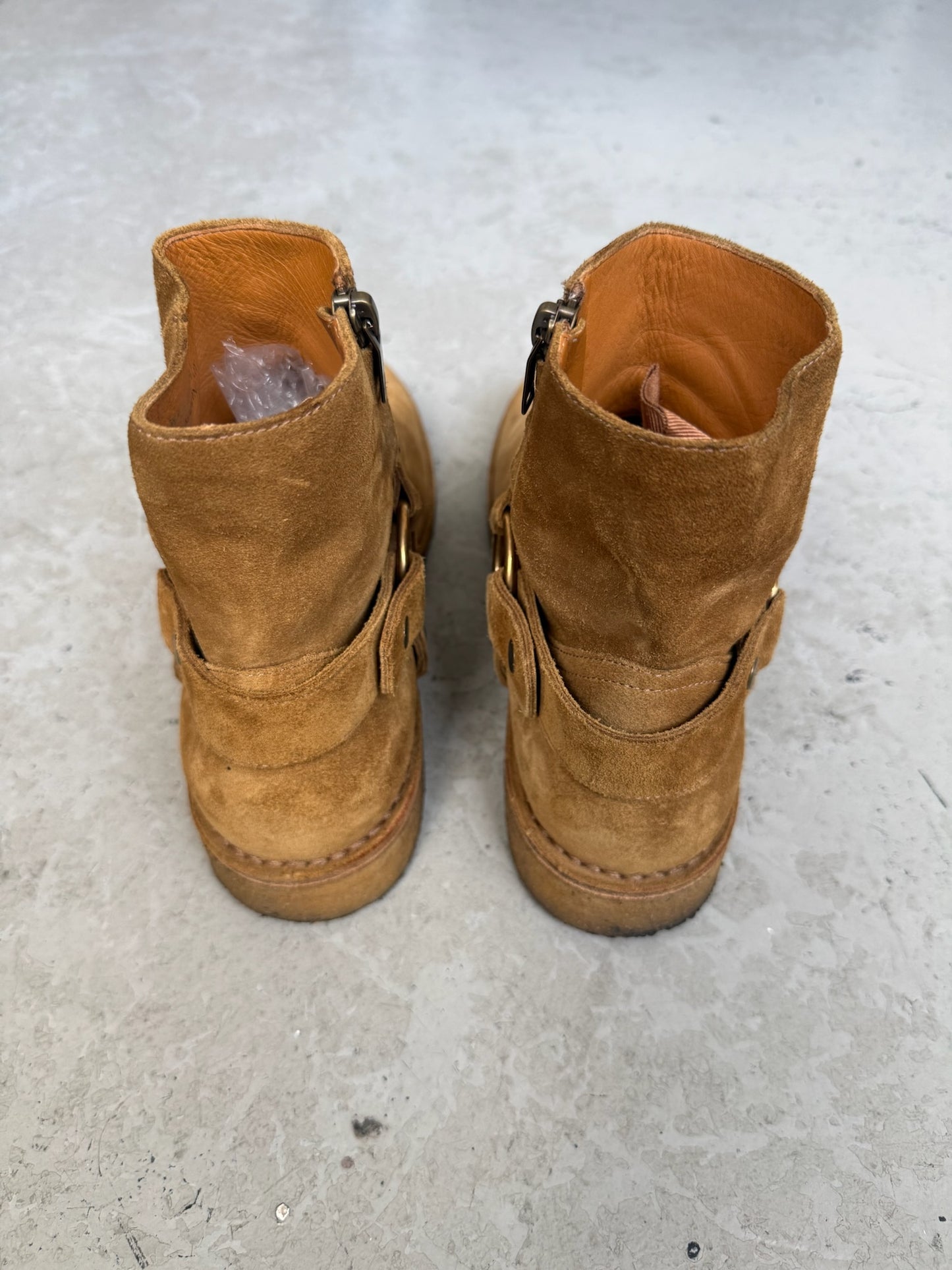 Saint Laurent Paris Nevada Harness Suede Tan Boots (41.5)
