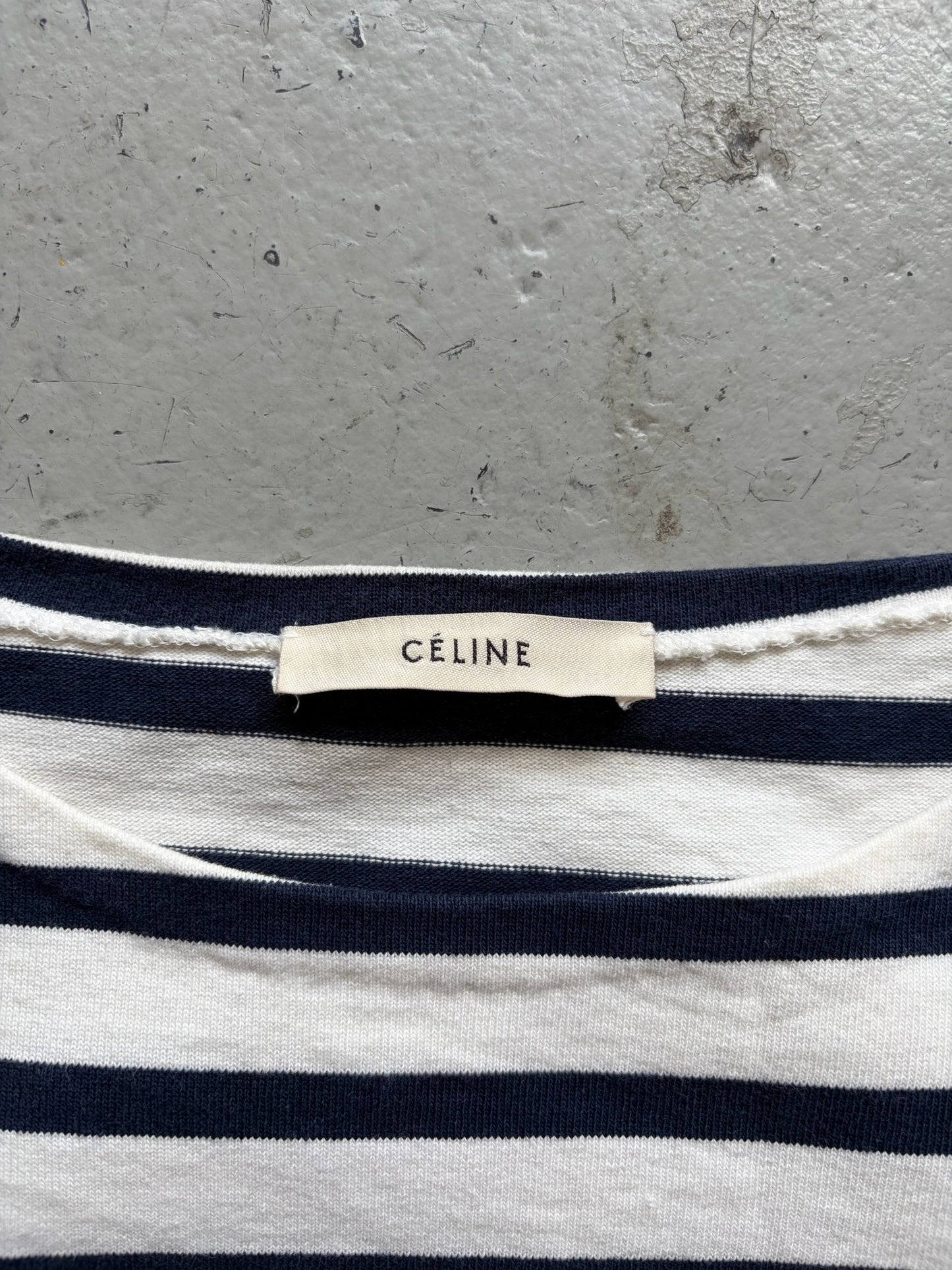 Celine White & Blue Striped Long Sleeve Shirt (S)