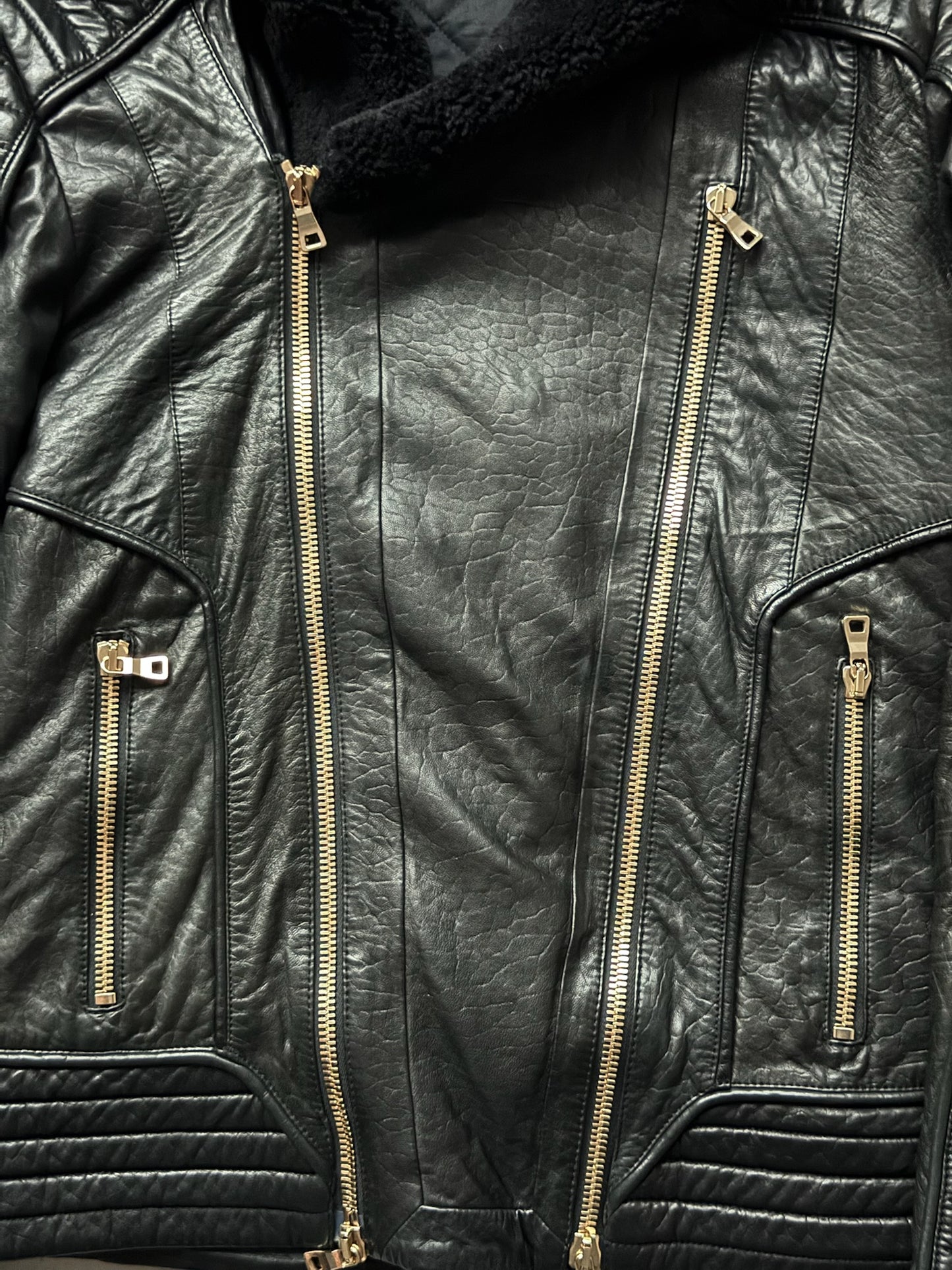Balmain FW17 Lamb Leather Shearling Lined Black Jacket (52)