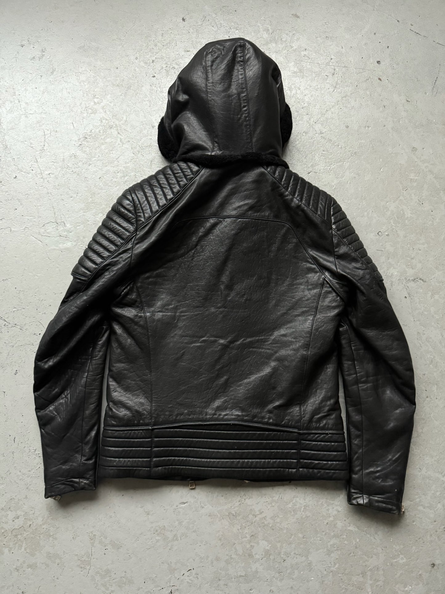 Balmain FW17 Lamb Leather Shearling Lined Black Jacket (52)