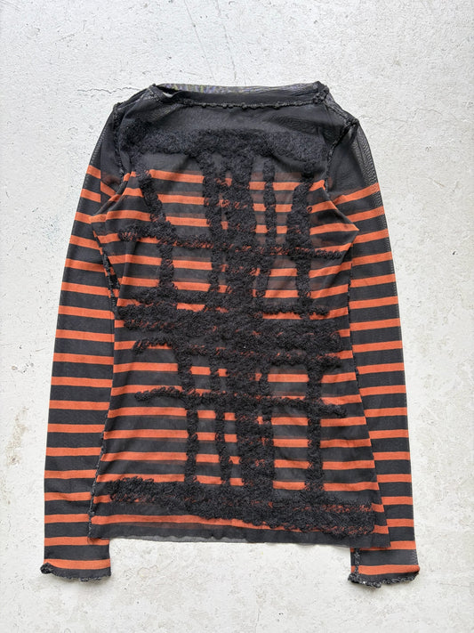 Jean Paul Gaultier Femme Knit Embroidered Striped Sheer Long Sleeve (40)