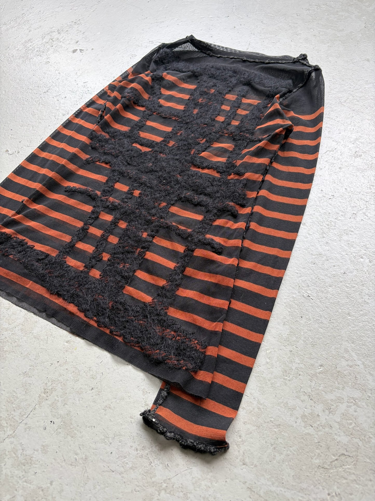Jean Paul Gaultier Femme Knit Embroidered Striped Sheer Long Sleeve (40)