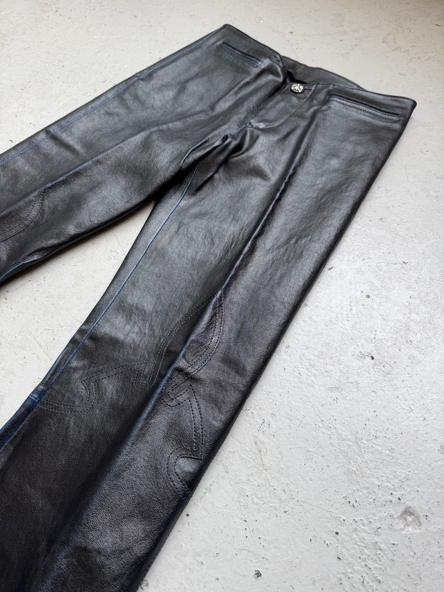 Chrome Hearts Black Leather Le Fleur Bottoms (2)