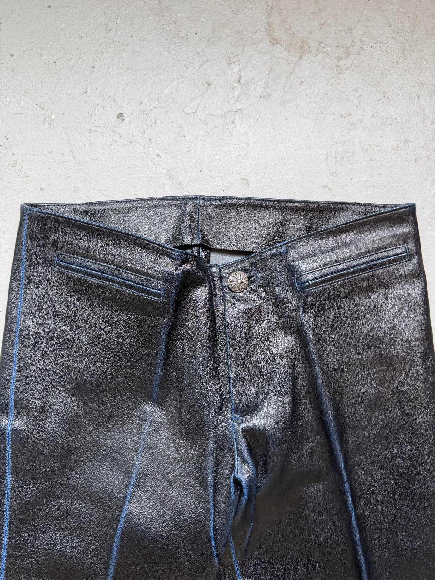Chrome Hearts Black Leather Le Fleur Bottoms (2)
