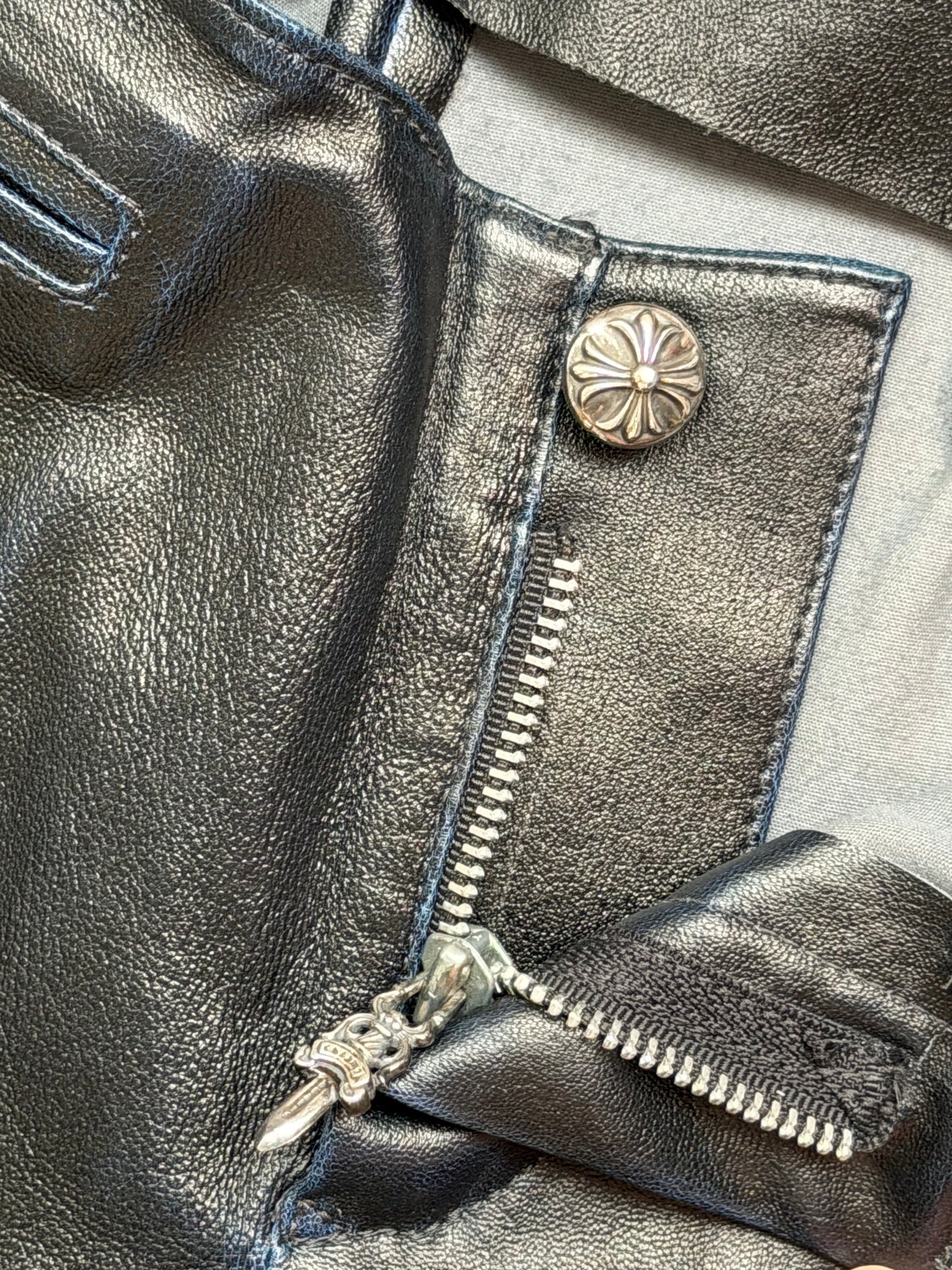 Chrome Hearts Black Leather Le Fleur Bottoms (2)