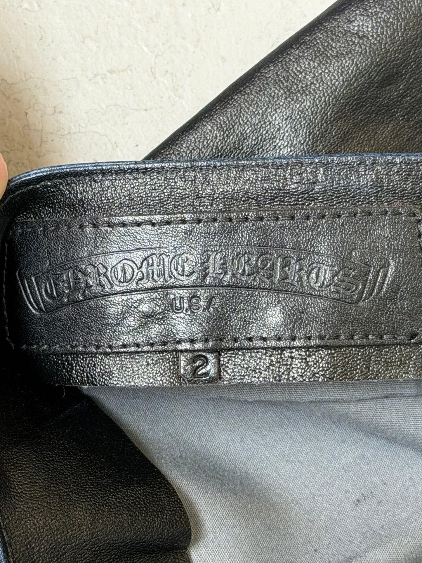 Chrome Hearts Black Leather Le Fleur Bottoms (2)