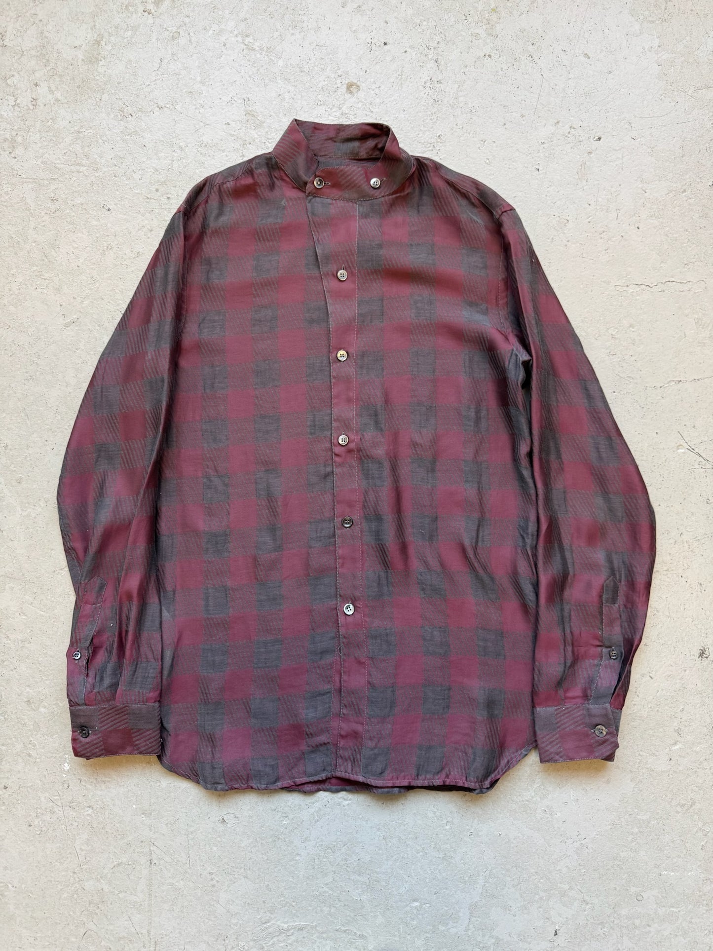 Giorgio Armani Red Plaid Silk Shirt (39)