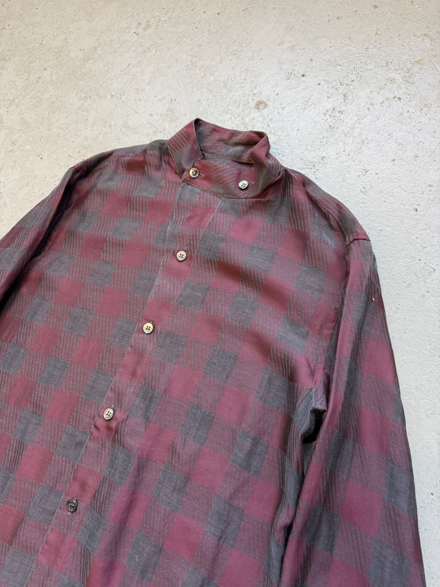 Giorgio Armani Red Plaid Silk Shirt (39)