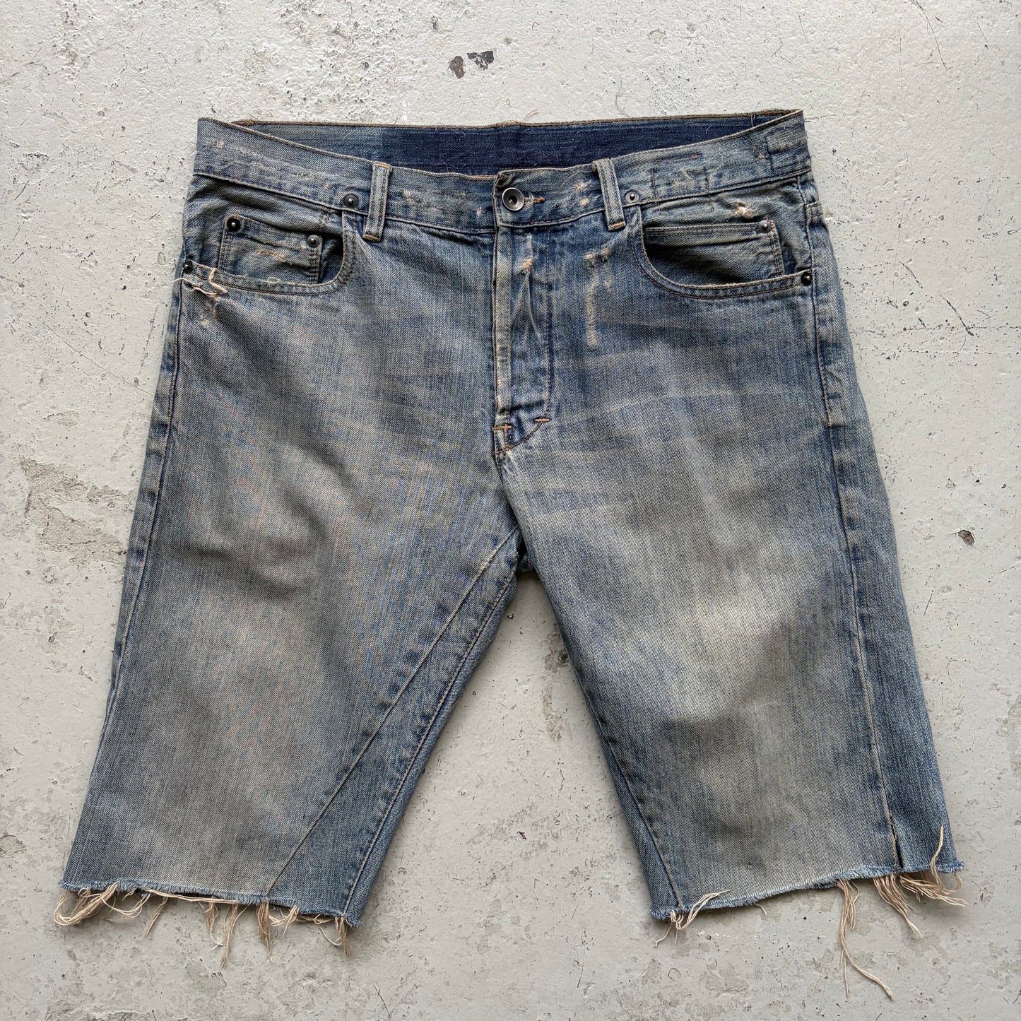 Rick Owens DRKSHDW Light Wash Denim Detroit Shorts (32)